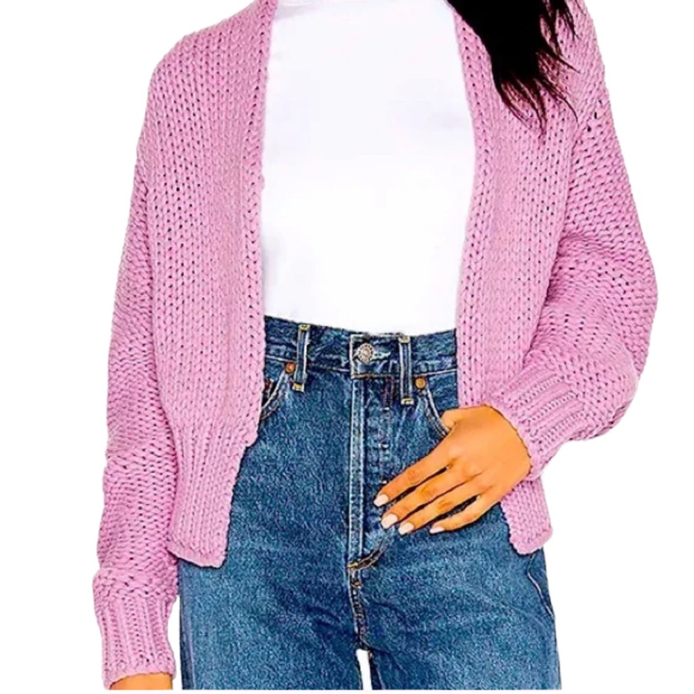 Free People Glow For It Chunky Knit Open Front Ribbed Hem Cardi XS